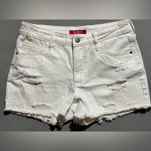 Guess Women's White Distressed Jean Shorts